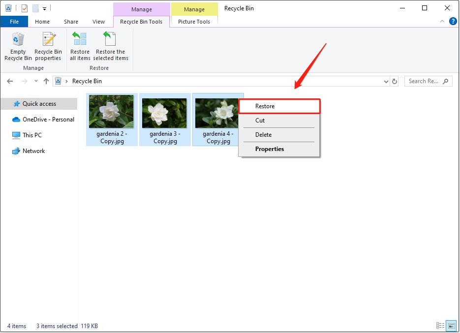 1. restore deleted photos from the Recycle Bin