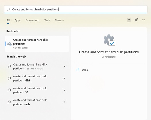 Initialize newly installed SSD using Disk Management