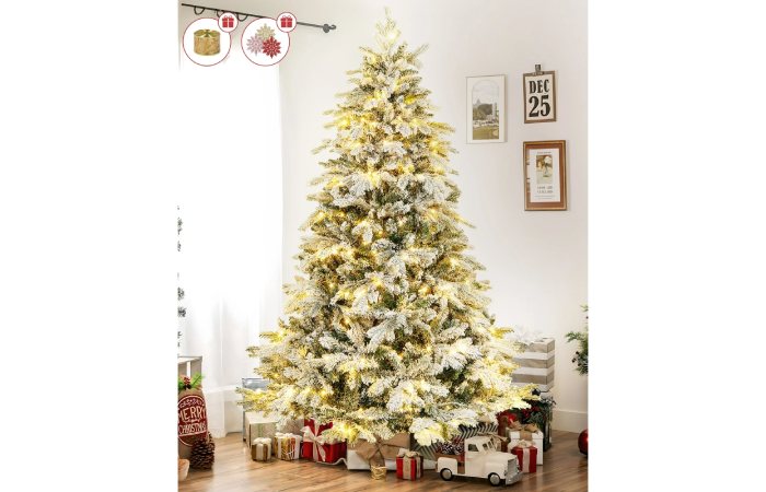 Vrilay 6ft Pre-Lit Snow Flocked Artificial Christmas Tree